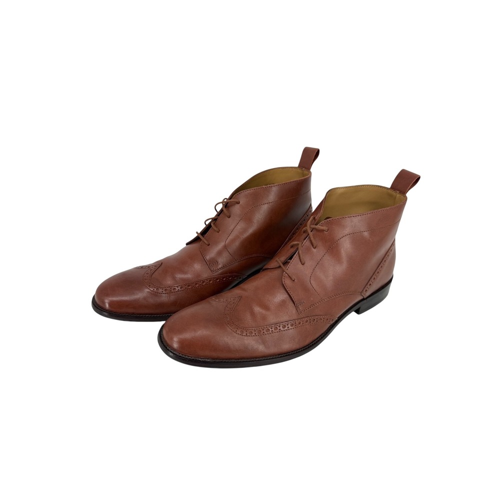 Cole Haan Wingtip Chukka Ankle Boots Mens 13M Cognac Brown Leather Almond Toe